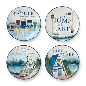 Salad Plate Set Wake At The Lake 4 Piece Multicolored Ceramic