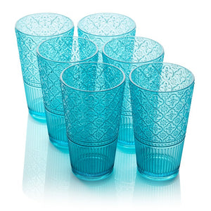 Glassware Set Victoria Ice Tea 22 Ounce Aqua Acrylic 6 Piece
