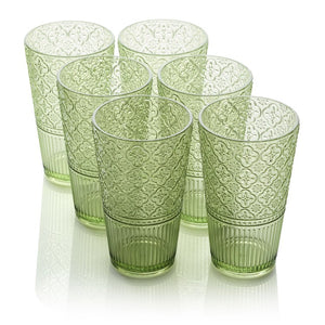Glassware Set Victoria Ice Tea 22 Ounce Green Acrylic 6 Piece