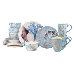 Dinnerware Set Beyond the Shore 16 Piece Multicolored Earthenware