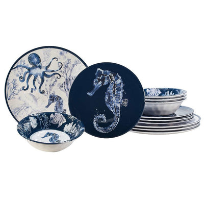 Product Image: Dinnerware Set Sea Life 12 Piece Blue Melamine