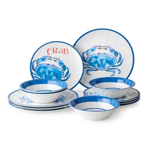 Dinnerware Set Beach House Crab 12 Piece Multicolored Melamine