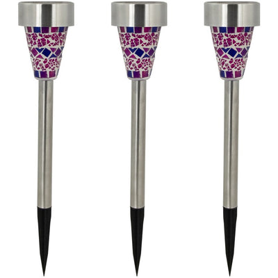Product Image: 15.5" Purple Mosaic Stained Glass Solar Powered LED Pathway Markers Set of 3
