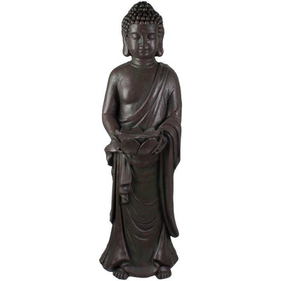 Product Image: 19.5" Gray Standing Buddha with Lotus Outdoor Garden Statue
