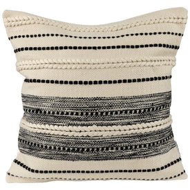 20" Cream and Black Twisted Textured Block Handloom Woven Outdoor Square Throw Pillow