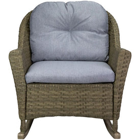 34" Gray Resin Wicker Deep Seated Rocker Chair with Gray Cushions