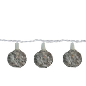 10 Battery Operated Silver Mini Patio Lights with 7.5 ft White Wire