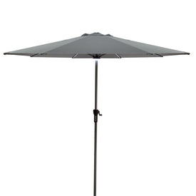 9' Solar Lighted Outdoor Patio Market Umbrella with Hand Crank and Tilt Gray