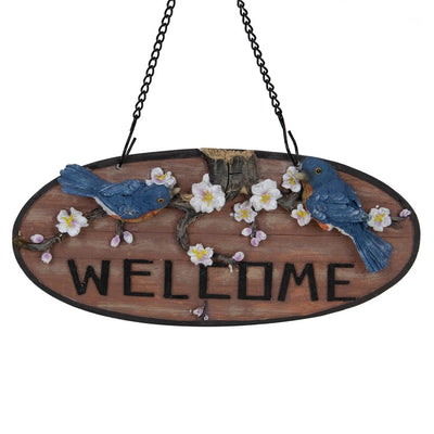 Product Image: 12" Hanging Welcome Sign with Bluebirds and Flowers