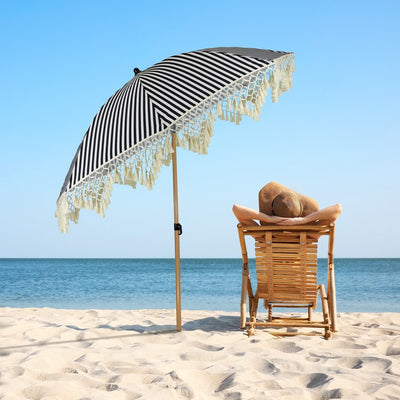 Product Image: 6.5' Striped Outdoor Beach Market Umbrella with Tilt - Black/White