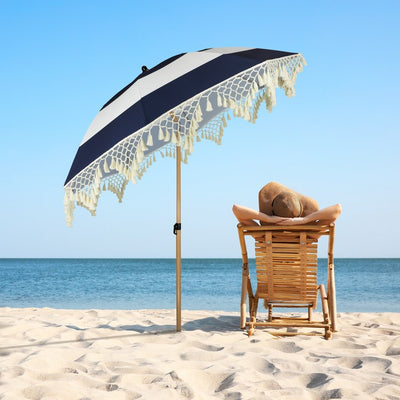 Product Image: 6.5' Striped Outdoor Beach Market Umbrella with Tilt - Blue/White