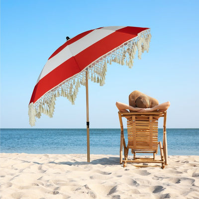 Product Image: 6.5' Striped Outdoor Beach Market Umbrella with Tilt - Red/White
