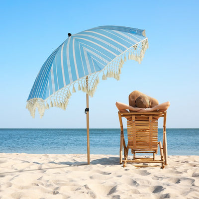 Product Image: 6.5' Striped Outdoor Beach Market Umbrella with Tilt - Sky Blue/White
