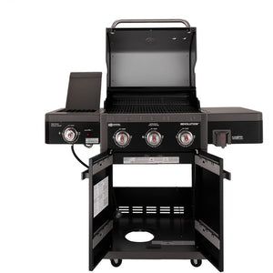 Grill Revolution Propane with Side Burner Side Shelf Cover and 3 Piece Tool Set Black/Gray 3 Burner