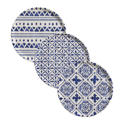 Product Image: Dessert Set Maya 3 Designs 6 Piece Ivory/Dark Blue Stoneware