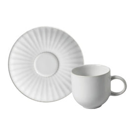 Cup and Saucer Set Trendy 6 Piece White Stoneware