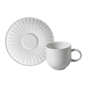 Cup and Saucer Set Trendy 6 Piece White Stoneware