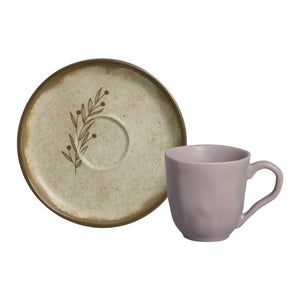 Cup and Saucer Set Nativa 6 Piece Tan/Brown/Pink Stoneware