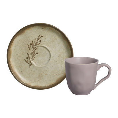 Product Image: Cup and Saucer Set Nativa 6 Piece Tan/Brown/Pink Stoneware