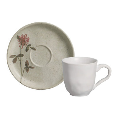 Product Image: Cup and Saucer Set Campestre 6 Piece Ivory/Green/Pink/White Stoneware