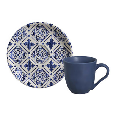 Product Image: Cup and Saucer Set Maya 6 Piece Ivory/Dark Blue Stoneware