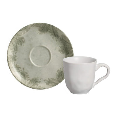 Product Image: Cup and Saucer Set Tropicalia 6 Piece Ivory/Green Stoneware