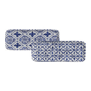 Platter Set Maya 2 Design Rectangular 4 Piece Ivory/Dark Blue Stoneware