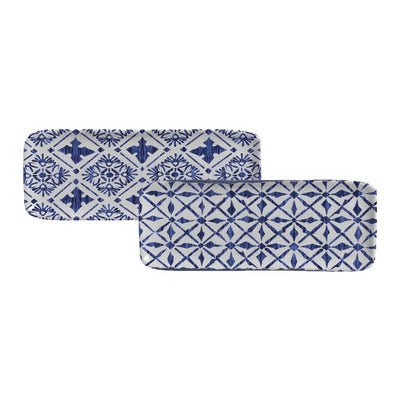 Product Image: Platter Set Maya 2 Design Rectangular 4 Piece Ivory/Dark Blue Stoneware
