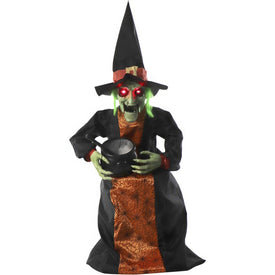 Seasonal Decor Sitting Talking Witch with Moving Mouth and Light-Up Halloween Multicolored Plastic 1 Piece