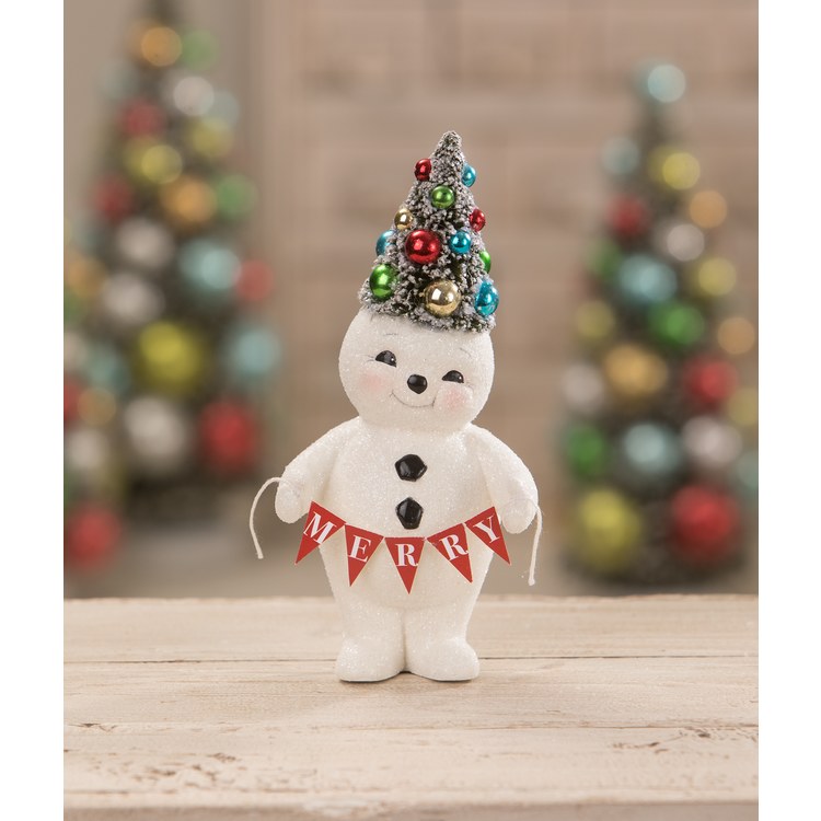 Retro Merry Snowman With Tree