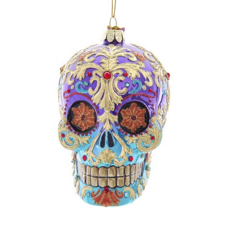 Bellissimo Glass Sugar Skull Ornament