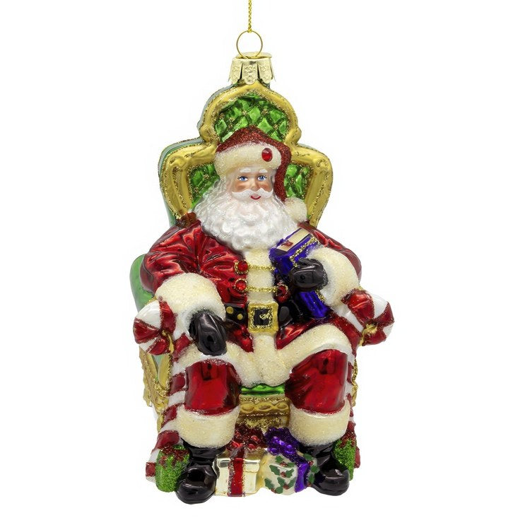 Bellissimo Glass Santa On Throne Ornament