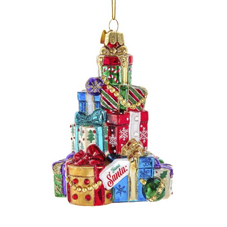 Bellissimo Glass Stacked Presents Ornament