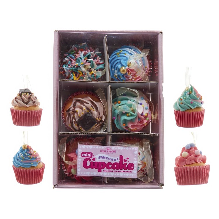 Miniature Foam Cupcake Ornaments, 6-Piece Boxed Set