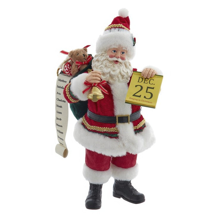 10.5" Fabriche Traditional Santa with December 25th Calendar