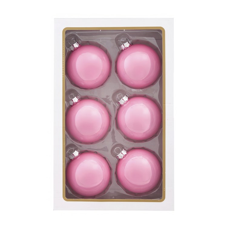 80MM Glass Pearlized Pink Ball Ornaments, 6-Piece Box
