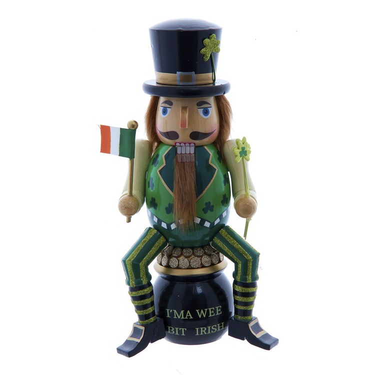 12" Wooden "I-Footm A Wee Bit Irish" Nutcracker on Pot O-Foot Gold