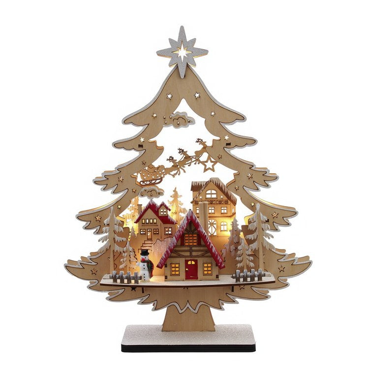 15" Battery Operated 10-Light Tree With Village Scene