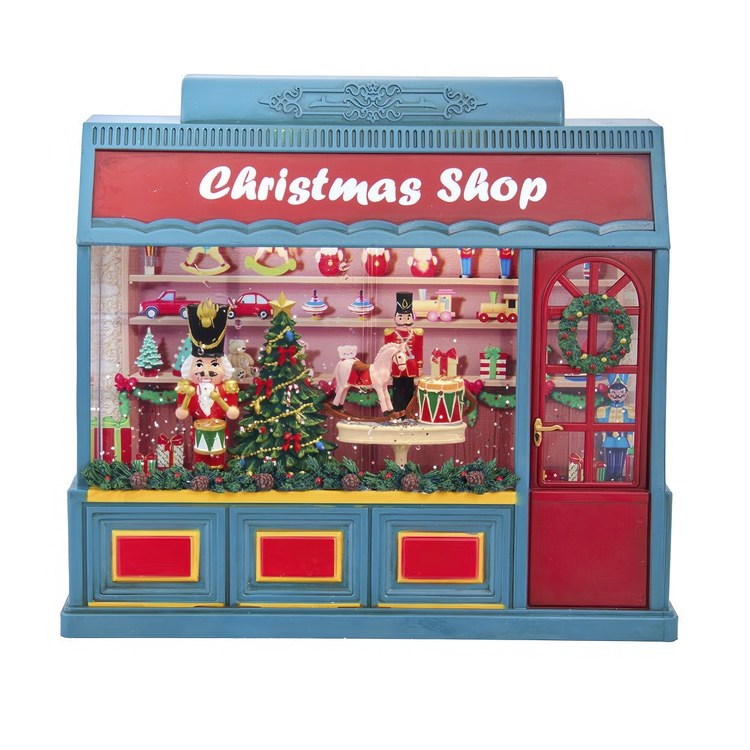 8" Battery Operated USB LED Lighted Christmas Shop With Spinning Glitter Water