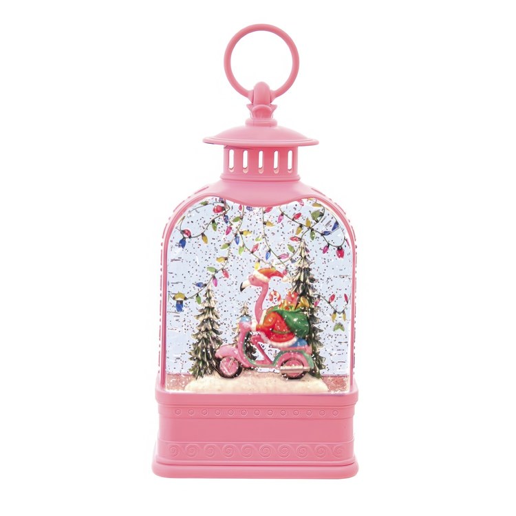 9.75 Battery Operated USB LED Lighted Flamingo Riding Motorcycle Water Lantern - Thumbnail 3