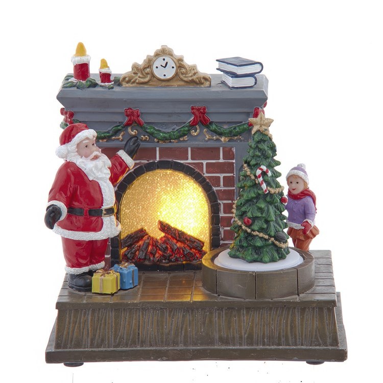 Battery Operated Animated Fireplace Scene with Santa and Tree