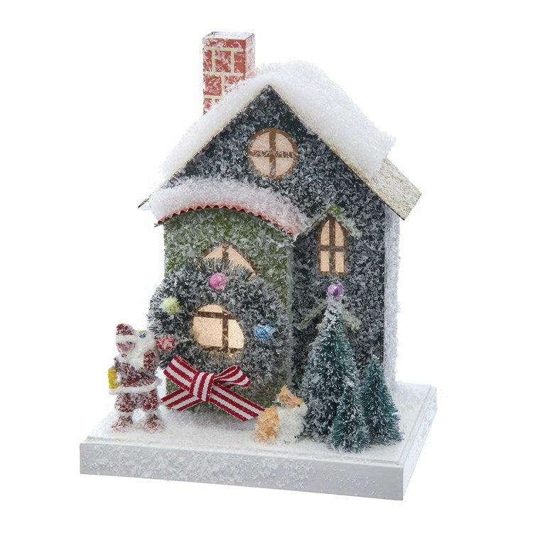 7.5" Battery Operated LED Lighted Green Paper House Table Piece - Thumbnail 2