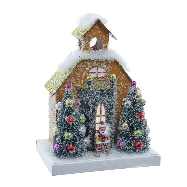 7.5" Battery Operated LED Lighted Green Paper House Table Piece