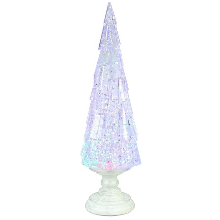 17.25" Battery Operated USB LED Lighted Christmas Tree Lantern with Spinning Glitter Water - Thumbnail 2