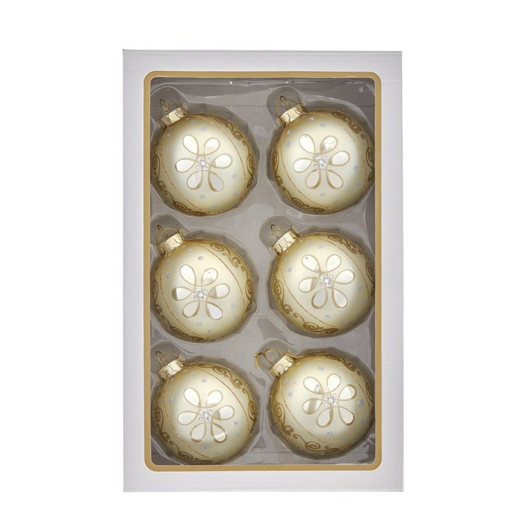 80MM Glass Light Gold Ball Ornaments, 6-Piece Box