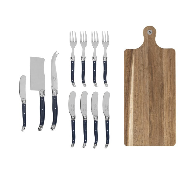 Laguiole 12-Piece Navy Charcuterie Set with Wood Board