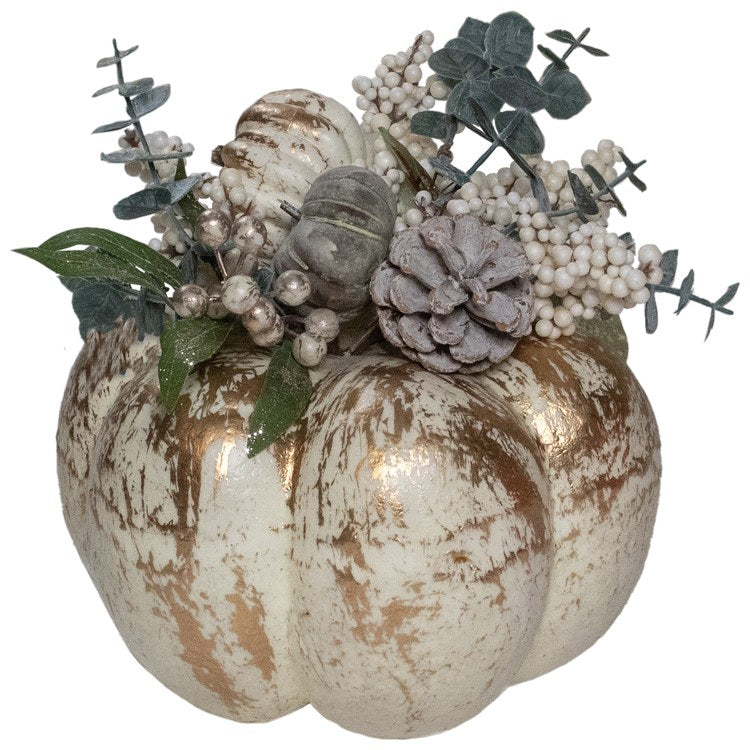Holiday Arrangement Pumpkins White/Gold Plastic