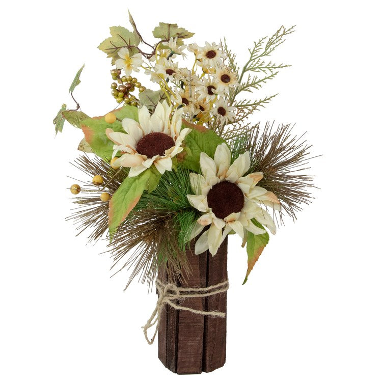 Artificial Flowers Floral Sunflowers and Berries 12 x 16 Inch White Polyester Fall