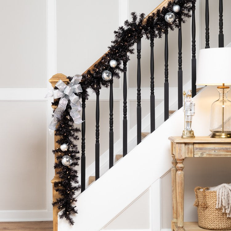 Garland Prelit Tinsel 108 Inch Black