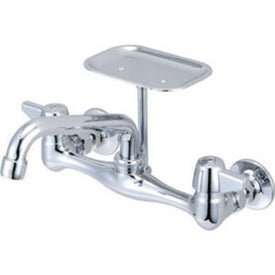 Kitchen Faucet Wall Mount with Soap Dish 8 Inch Spread 2 Lever ADA Polished Chrome 1.5 Gallons per Minute